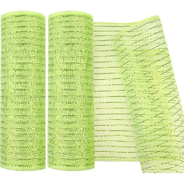 2 Pack Deco Mesh 10 Inch x 30 Feet Decor Mesh Ribbon with Metallic Foil Deco Mesh Wreath Supplies Ribbon Mesh Roll for Spring Wreaths, Craft, Party