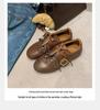 Women's 2025 Genuine Leather Retro Lace-up Ballet Flats with Metal Buckle and Soft Sole