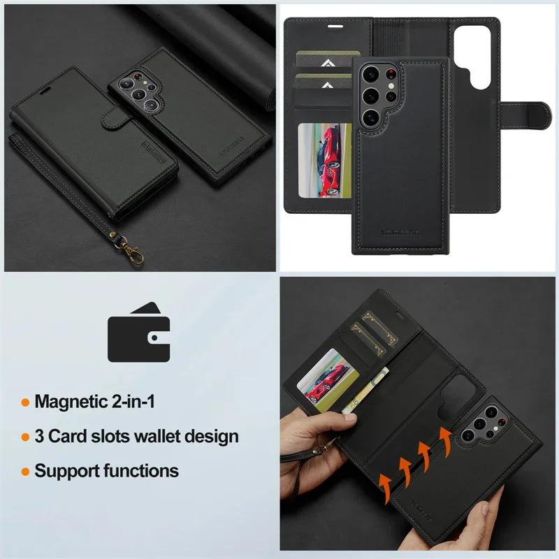 

LC.imeeke Magnetic Leather Wallet Phone Case for Samsung Galaxy S26 Ultra S25 FE S24 Plus S23 S22 A56 A36 A16 A17 Lanyard Cover (Samsung S23)