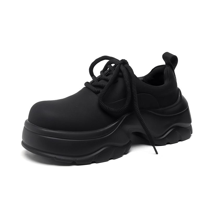 Daddy Shoes Men's Black British Yuantong Muffin Thick-soled Versatile Matte Premium Derby Shoes 24242-R