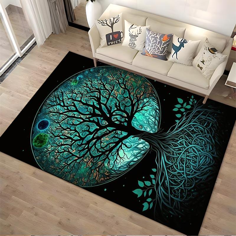 "Tree of Life Pattern Carpet with Glowing Roots and Starry Sky Design" Suitable for use as an anti-slip for living room bedroom sofas