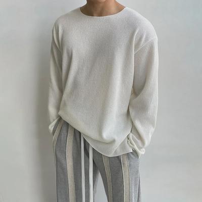 Men's Relaxed Fit White Long Sleeve Round Neck T-Shirt