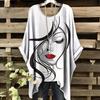 Nueva Moda Elegante Camiseta de Mujer con Cuello Redondo y Estampado de Retrato Casual y Cómoda Mangas Cortas Femme