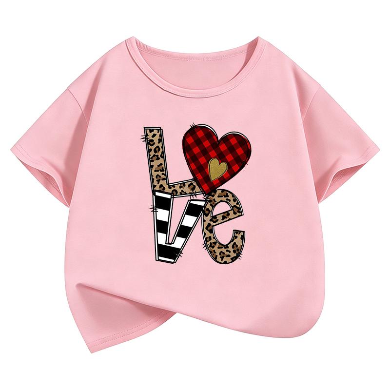 Fashion Love Leopard TShirt Printed T Shirt Girls Summer Clothes Short Sleeve Tops TShirts Cute Girls Clothing