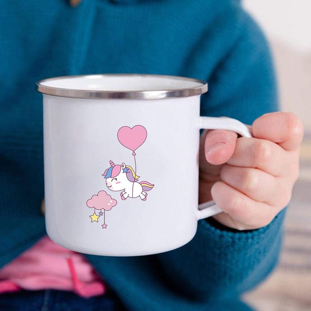 Cartoon Unicorn Printed Creative Mug Water Juice Drinks Milk Cup Enamel Mugs Handle Drinkware Kids Birthday Children's Day Gift