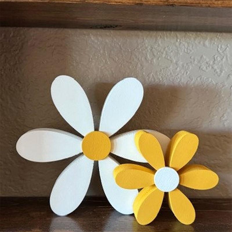 Bee Festival Creative Ornament 2Pcs Yellow And White Daisy Wooden Decor 3D Spring Home Atmosphere Indoor Outdoor Wood Ornament