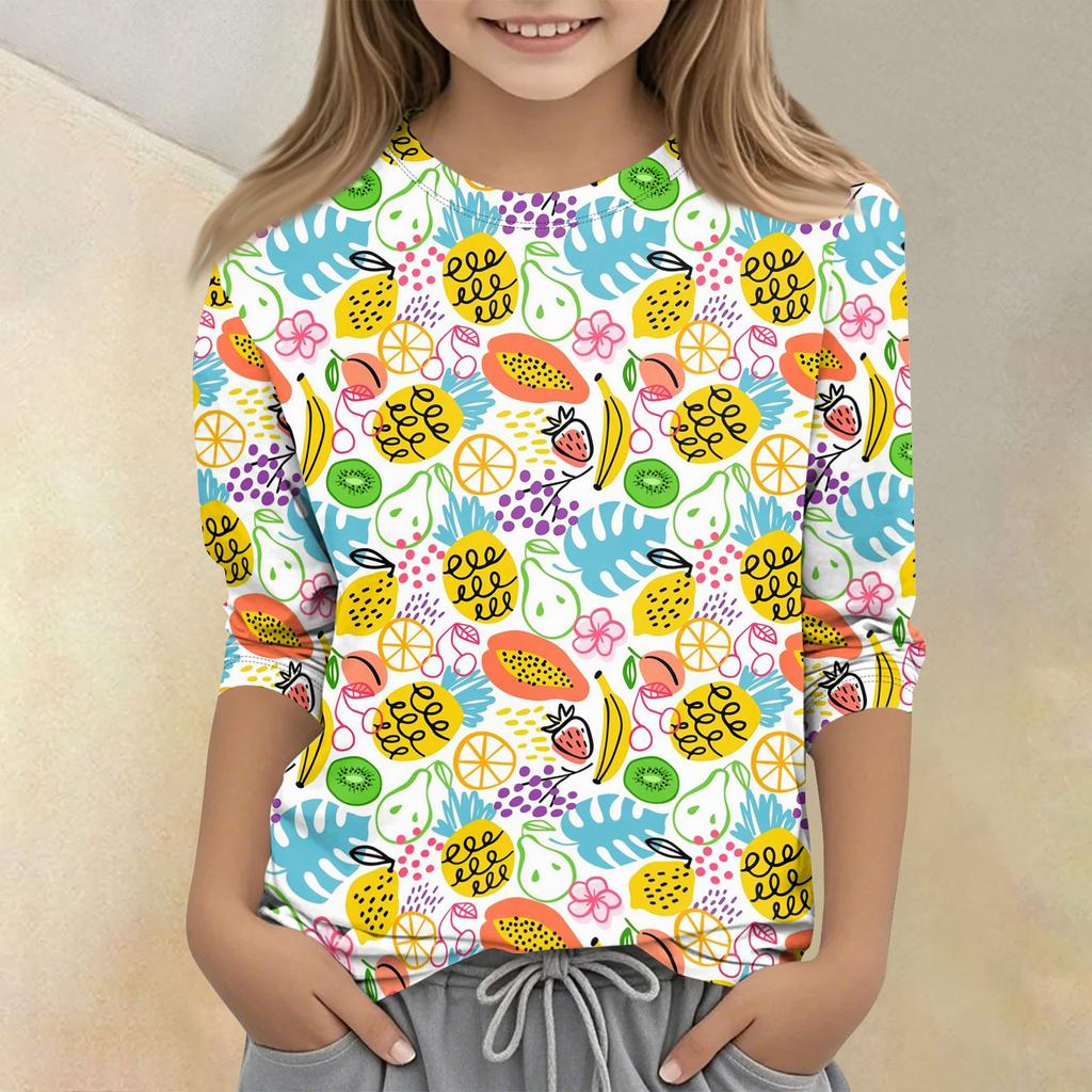 Children's Printed Round Neck Seven Quarter Sleeve Casual T-shirt