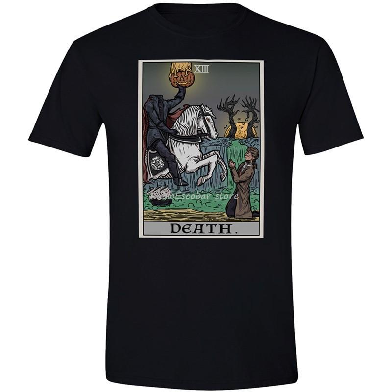 men cotton tshirt Halloween Death Tarot Card Shirt The Legend Of Sleepy Hollow Headless Horseman Top Quality Tee Shirt S