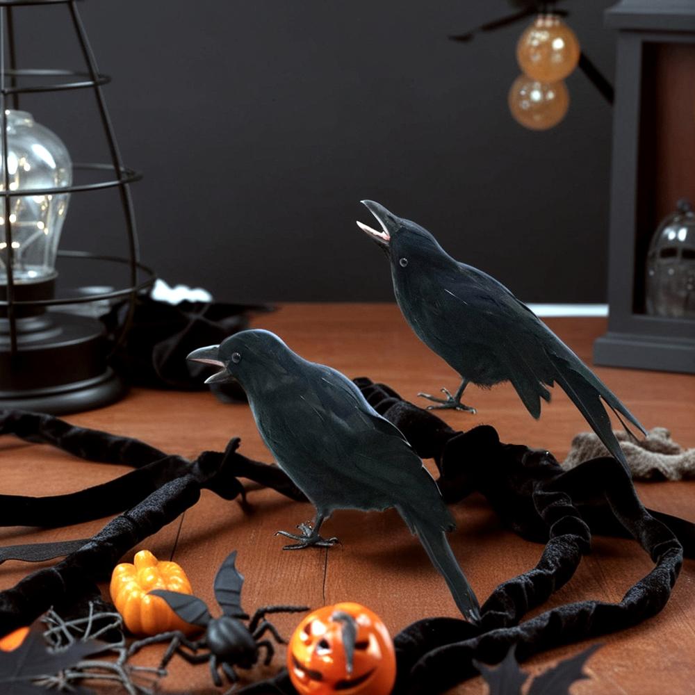 Halloween Schwarze Krähen Gefiederte Krähen Halloween-Dekorationen Sehen schwarze Krähen Große Krähen Raben Realistisch I7S9