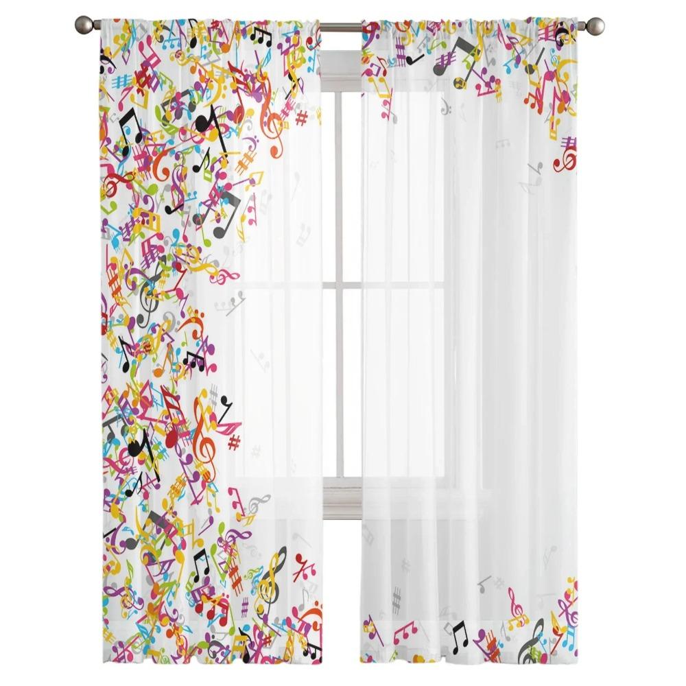 Colorful Musical Notes Music Symbol Chiffon Sheer Curtains Ideal for Living Room Bedroom Ornamentation Window Voiles Tulle Drapes Curtain