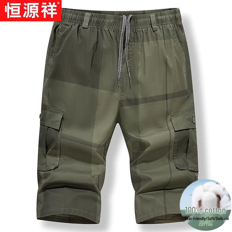 

Hengyuanxiang Men s Summer Cotton Plaid Seven-Point Shorts 5XL