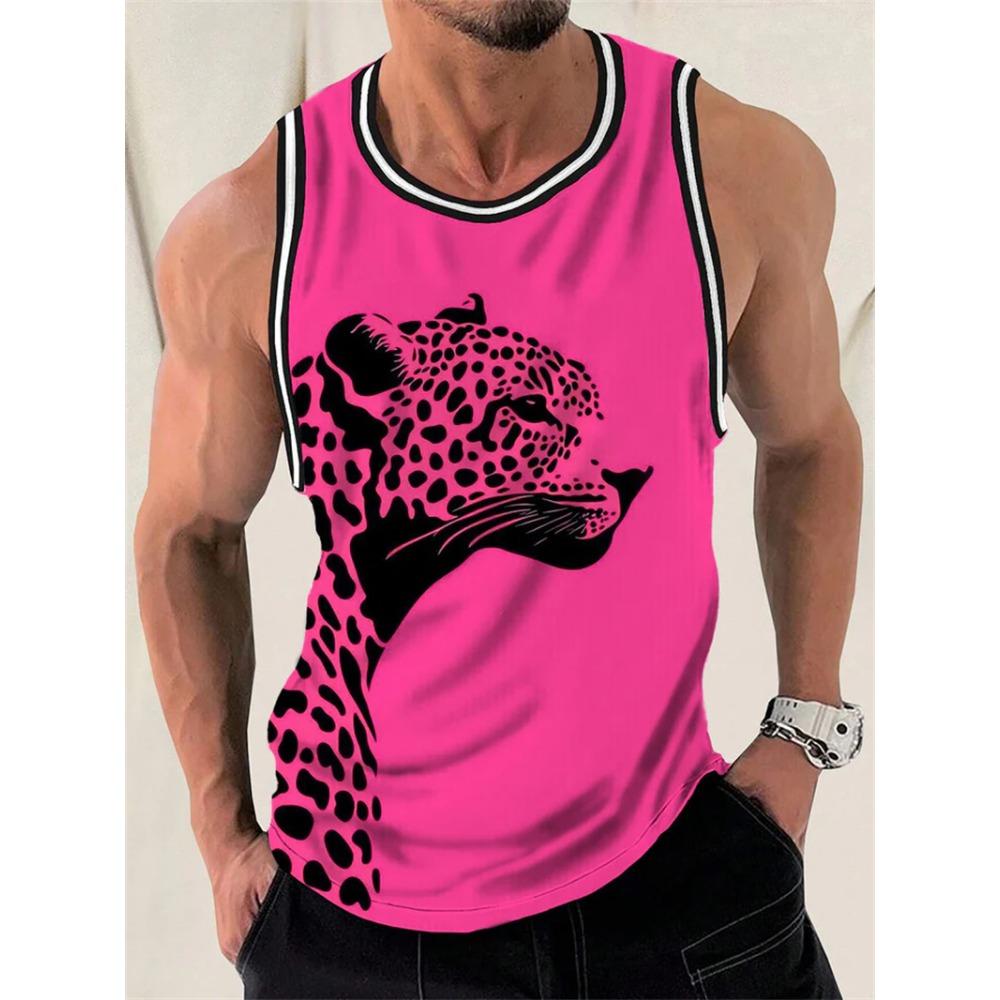 Modne topy bez rękawów w panterkę dla mężczyzn, letnie, modne, bez rękawów, z nadrukiem 3D, streetwear, kamizelki, fajne, oversize, oddychające koszulki topy