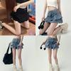 Denim Mini Skirt For Women High Waist Splicing Summer Ruffled Fashionable Casual For Teens