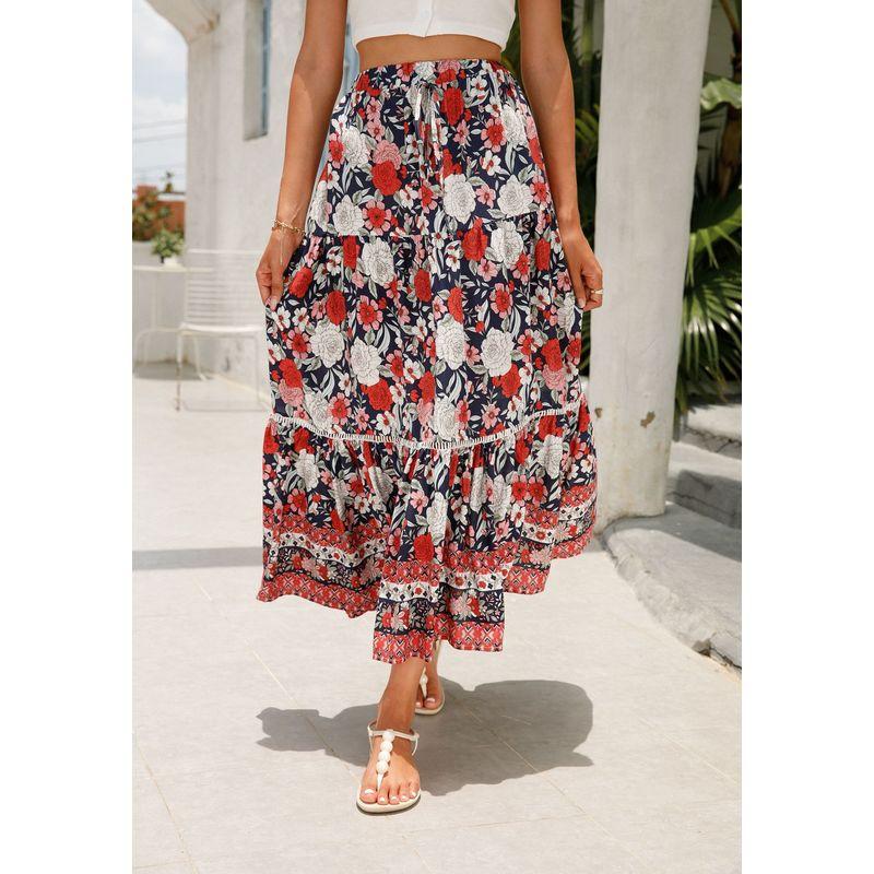 

Printed Elastic Waist Half Length Skirt Print Elastic Waist Skirt for Women Red L