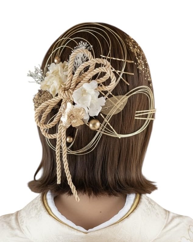 

Lomeri Mizuhiki and Gold Leaf Hair Ornament (Mizuhiki x Dried Flower Set) A256