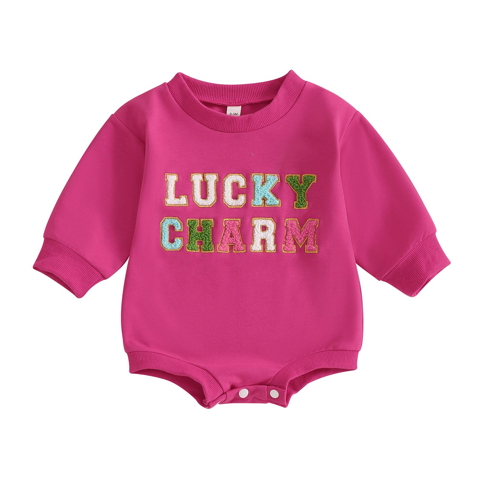 

Детская толстовка для девочки, комбинезон с вышитыми буквами, в рубчик, с длинными рукавами и круглым вырезом, повседневные ирландские комбинезоны 3-6 Months красный