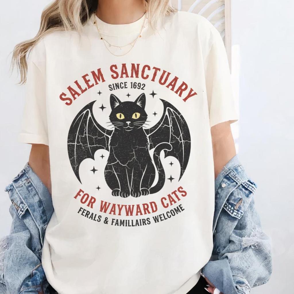 Vintage Witchy Black Cat T-Shirt and kids shirt - Retro Gift for Fans - Comfort Colors Graphic Tee