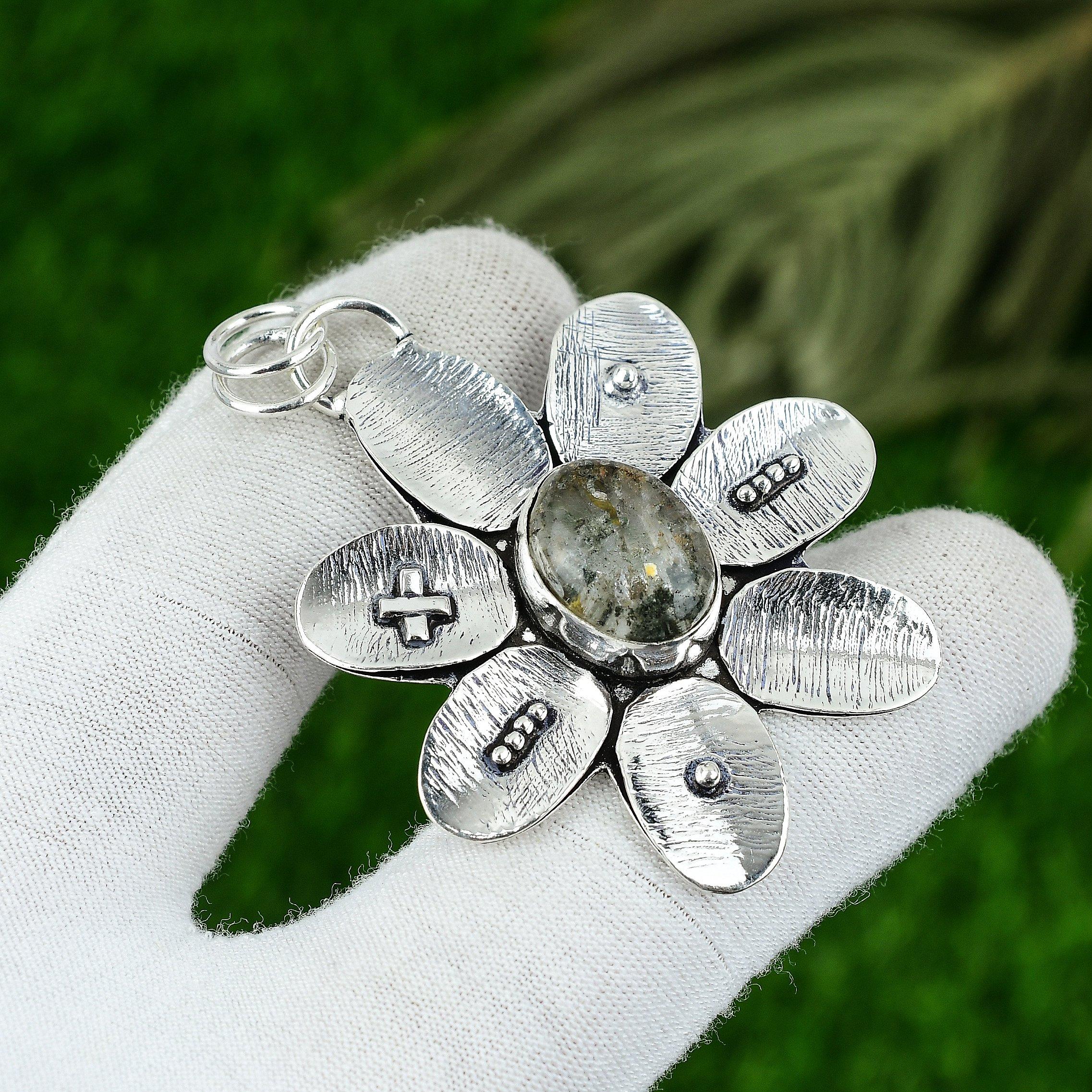 

Natural Elestial Quartz Gemstone Pendant 925 Sterling Silver Indian Jewelry