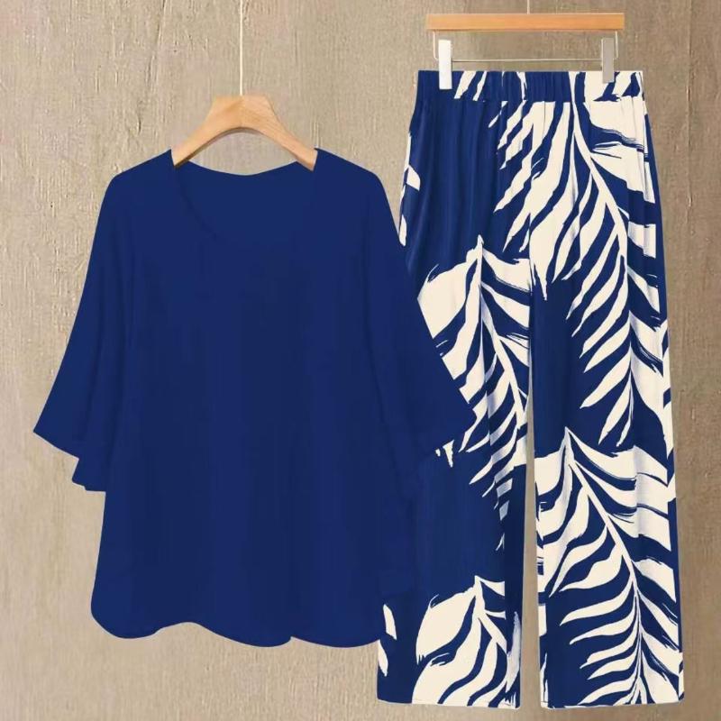 Summer New Arrival Women's Casual Outfit - Elegant Blouse and High Waist Pants 2pcs Set
