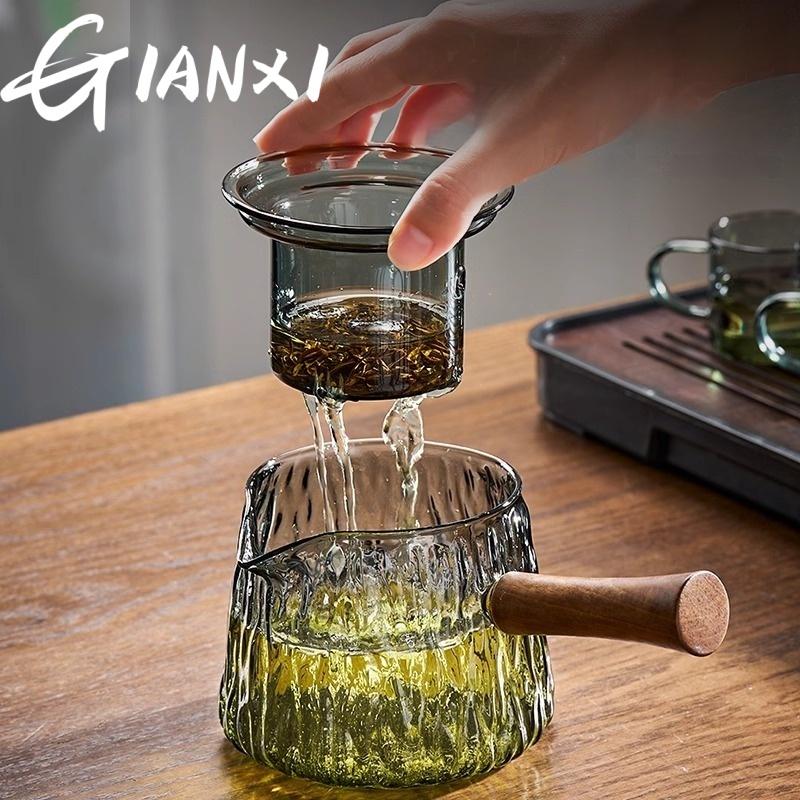 Wooden Handle Side Teapot High Temperature Glass Tea Maker Tea Water Separation Brewing Teapot Filter Kung Fu Tea Set