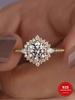 925 Sterling Silver Luxry Golden Flower Shaped Zircon Ring For Women Engagement Wedding Fashion  High Quality Fine Jewelry