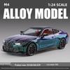 1:24 BMW M4 Diecast Car Model with Shock Absorption, Pull-Back, Steering, Sound, and Light Features.