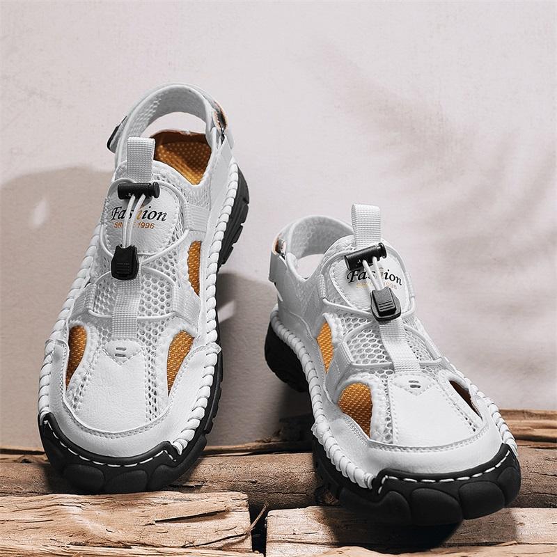 

Men s Simple Letter-Print Sandals Summer Beach Hollow Sandals Fashionable Velcro Men s Shoes Outdoor Hiking and River-Tracing Shoes 39 белый