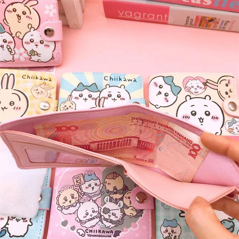 Kawaii Chiikawa Coin Bag Cute Cartoon Pu Leather Wallet Short 2-Fold Money Change Pouch Lovely Casual Card Holder With Buttons