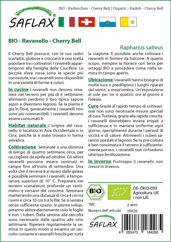 SAFLAX Garden In the Bag - Organic - Radish - Cherry Bell - 100 Seeds - With Substrate In a Fitting Stand Up Bag - Raphanus Sativus