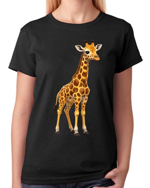 Cute Giraffe Illustration Ladies T-Shirt Animal Lover Graphic Tee XL