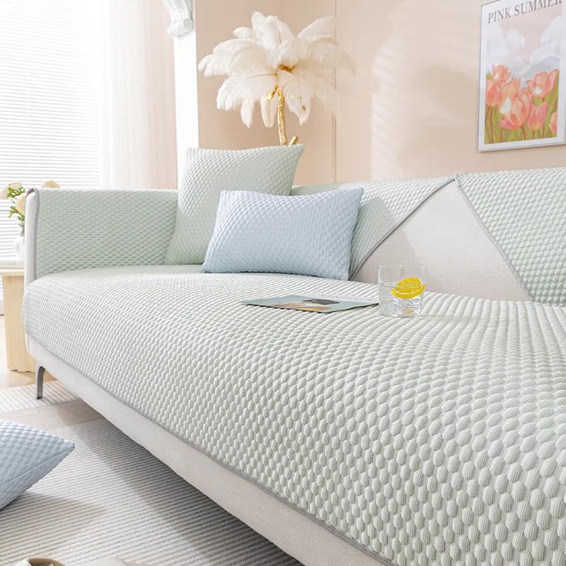 

Summer Ice Silk Sofa Cover Solid Color Sofa Mat Non-slip Living Room Universal Cool Feeling Couch Slipcovers Armrest Backrest 70x70cm 1pcs