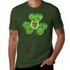 Faux Green Glitter Shamrock With A Horseshoe T-Shirt Aesthetic clothing cute tops black t-shirts for men