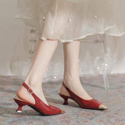 2024 Spring/Summer Red Patent Leather Baotou High Heels - Chic Commuter Sandals