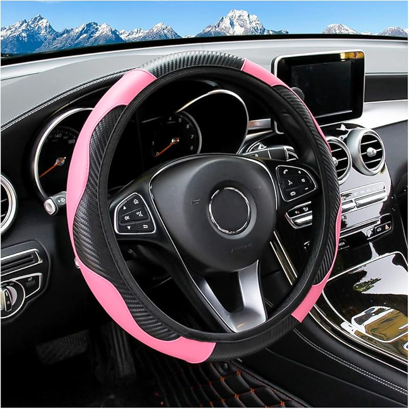 Car Steering Wheel Cover, 15 Inch Carbon Fiber Microfiber PU Leather Elastic Steering Wheel Protector For Men Women, Anti-Slip Breathable Car