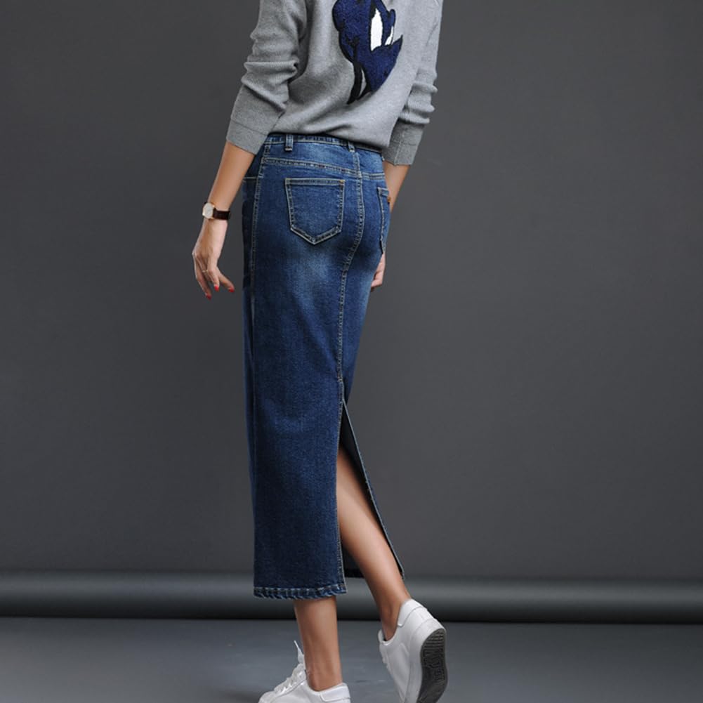 FYBownot Denim Pencil Tight Office Commuter Women's Skirt, Long/Midi/Knee-Length, Slit, Skirt, Elegant, Stylish, Casual, Lady,