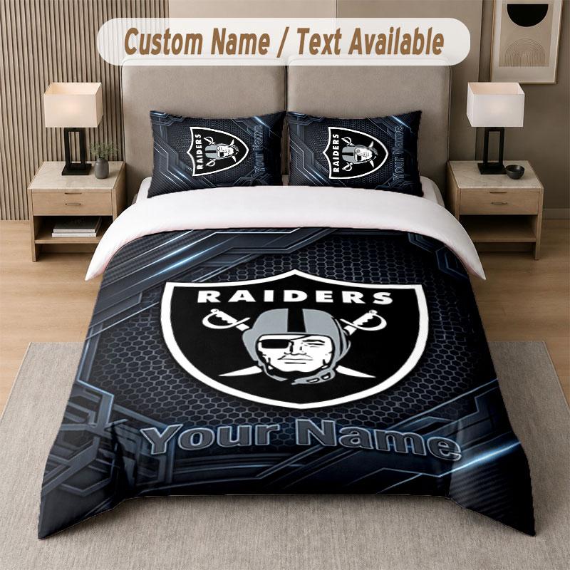 Custom Bedding Set Las Vegas Raiders Pattern, Print Name Text 1 Duvet Cover Plus 2 Pillowcases Home Textile