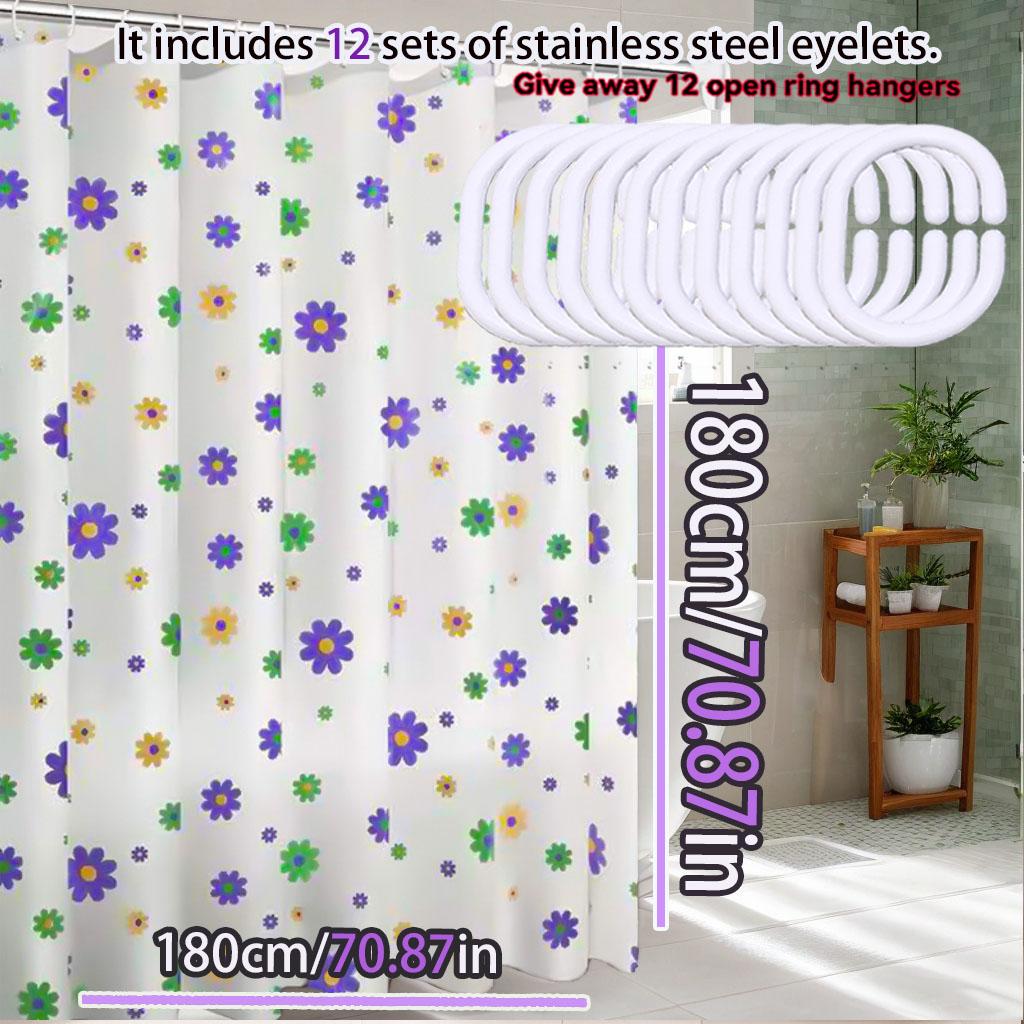 Purple Flower Pattern Shower Curtain Art Print Waterproof Peva Material Dry And Wet Separation Partition Curtain