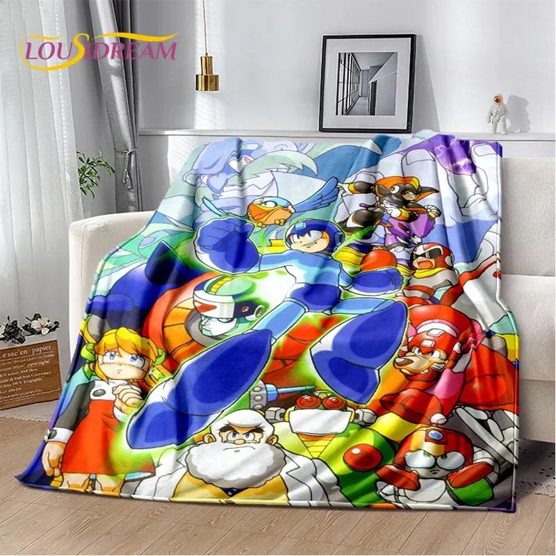 Retro Cartoon Rockman Mega Man Game Soft Flannel Blanket for Beds Bedroom Sofa Picnic,Throw Blanket for Outdoor Leisure Nap Gift