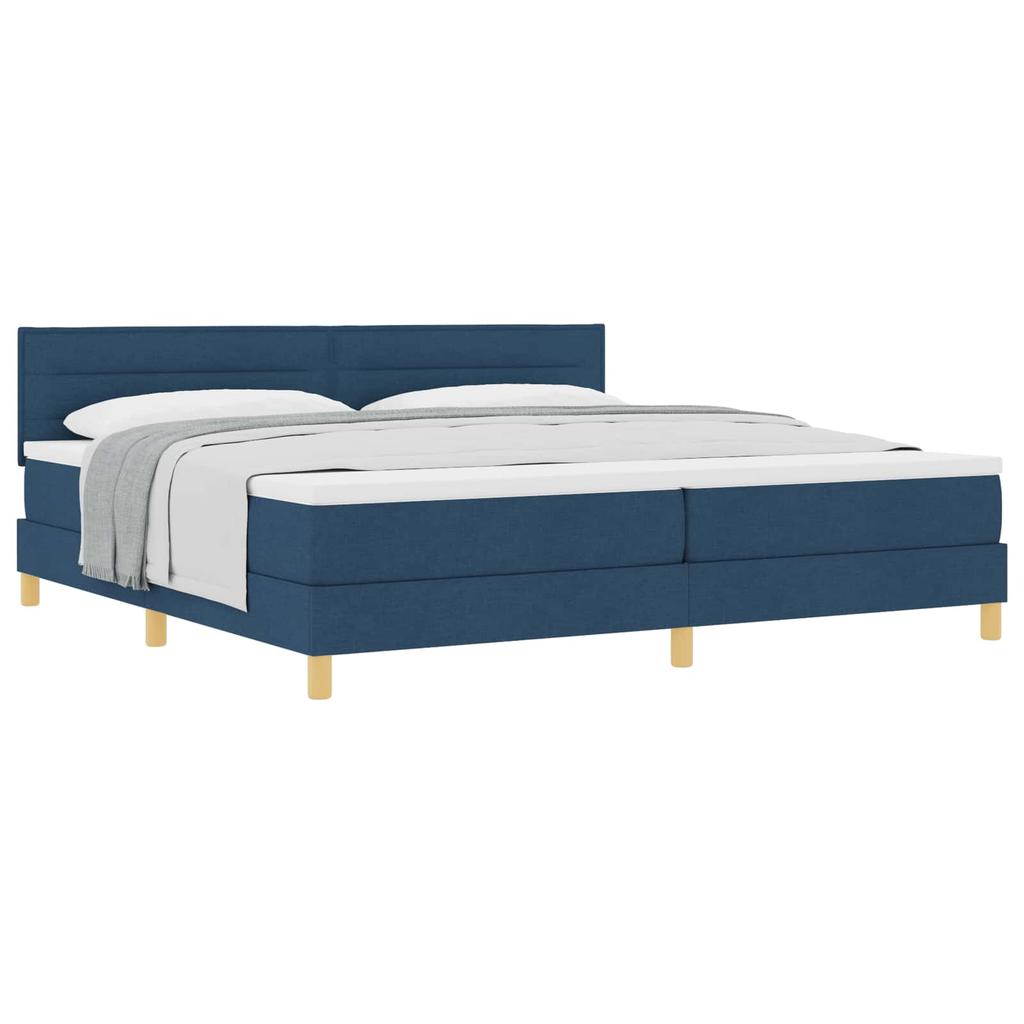 Box Spring Bed with Pillows and Headboard Blue 200 X 200 Cm Fabric