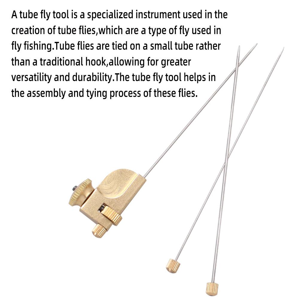 1Set Tube Fly Tying Tool Kit Brass & Stainless Steel Adapter with 3 Sizes Needles for Tube Flies Fits Fly Fishing Vise Jaws