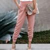 Women Pants Solid Color Ankle Tied Autumn Winter Elastic Waist Side Pockets Trousers Streetwear