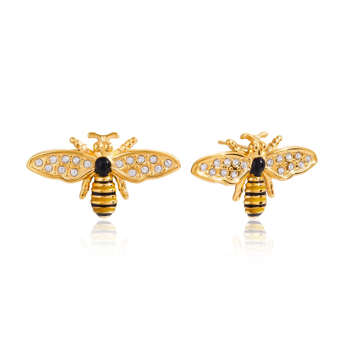 

Yori Stainless Steel White Cubic Zirconia Bee Earrings Waterproof Trendy Romantic Statement Jewelry for All Occasions