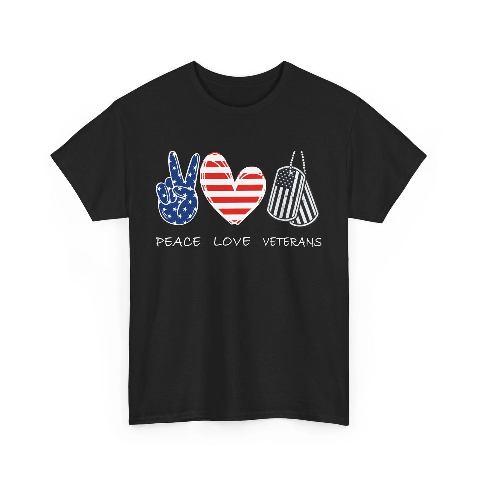 Veterans Day Shirt, Peace Love Veterans American Flag Men Dad Grandpa Shirt S