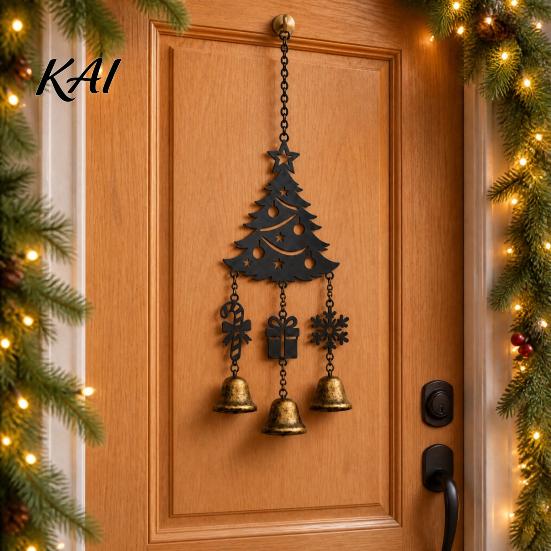 Creative Holiday Soft Furnishings Christmas Wind Chime with Metal Bells, Vintage Santa/Snowman/Deer/Bell/Wreath Iron Durable Festival Gifts