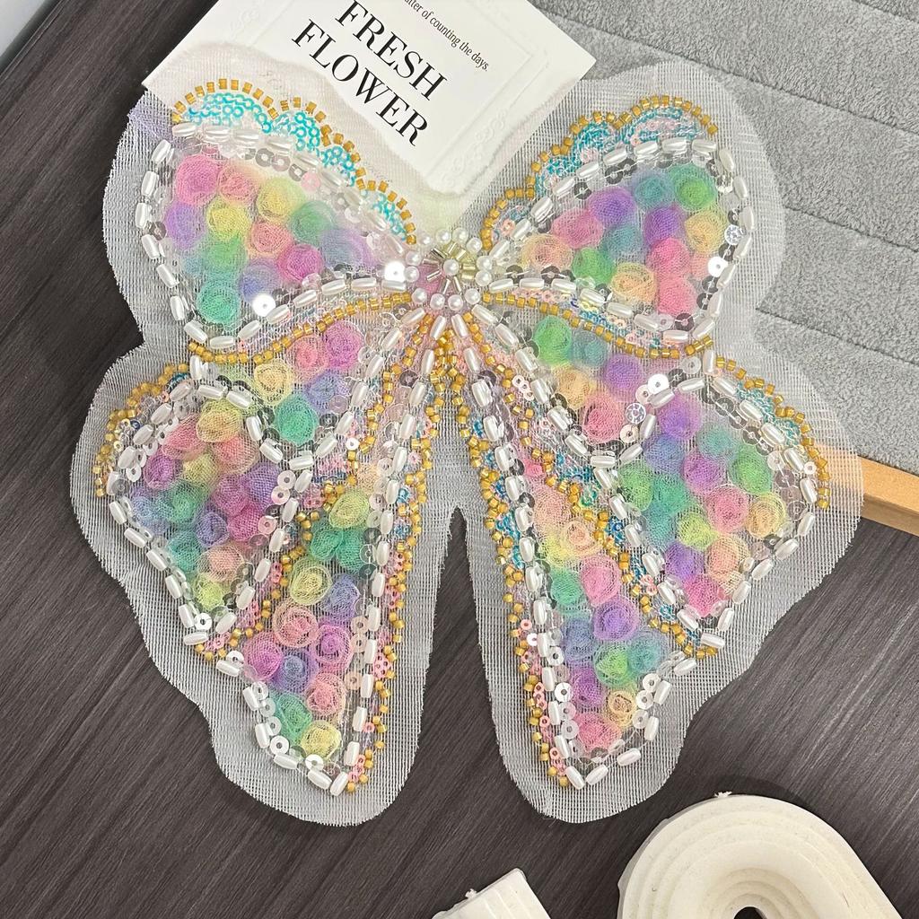 Rainbow Three-Dimensional Rose Disc Strap Handmade Beads Bow Pearl Decoration Clothing Accessories Cloth Sticker