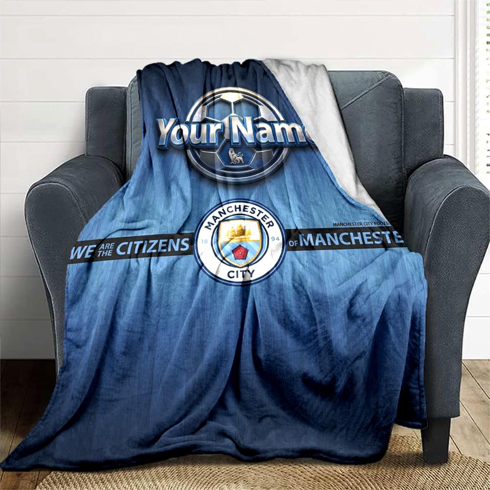 Name Custom Manchester City FC Print Flannel Blanket High Quality Warm Comfortable Cover for All Seasons Perfect for Gifts Home Decor