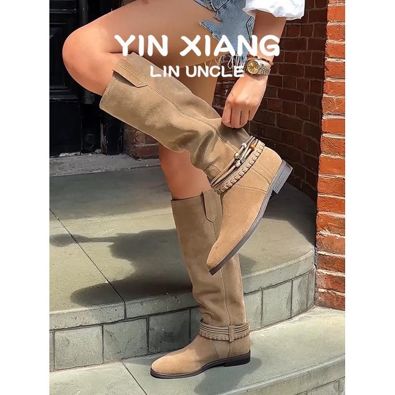 Cowhide version~ 2025 new wandering pastoral retro western cowboy boots temperament premium boots stacking boots