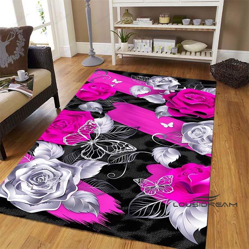 Dreamy Purple Butterfly Pattern Rugs for Living Room Bedroom Area Rugs Child Room Play Rug Cartoon 3D Printing Kids Game Mats001