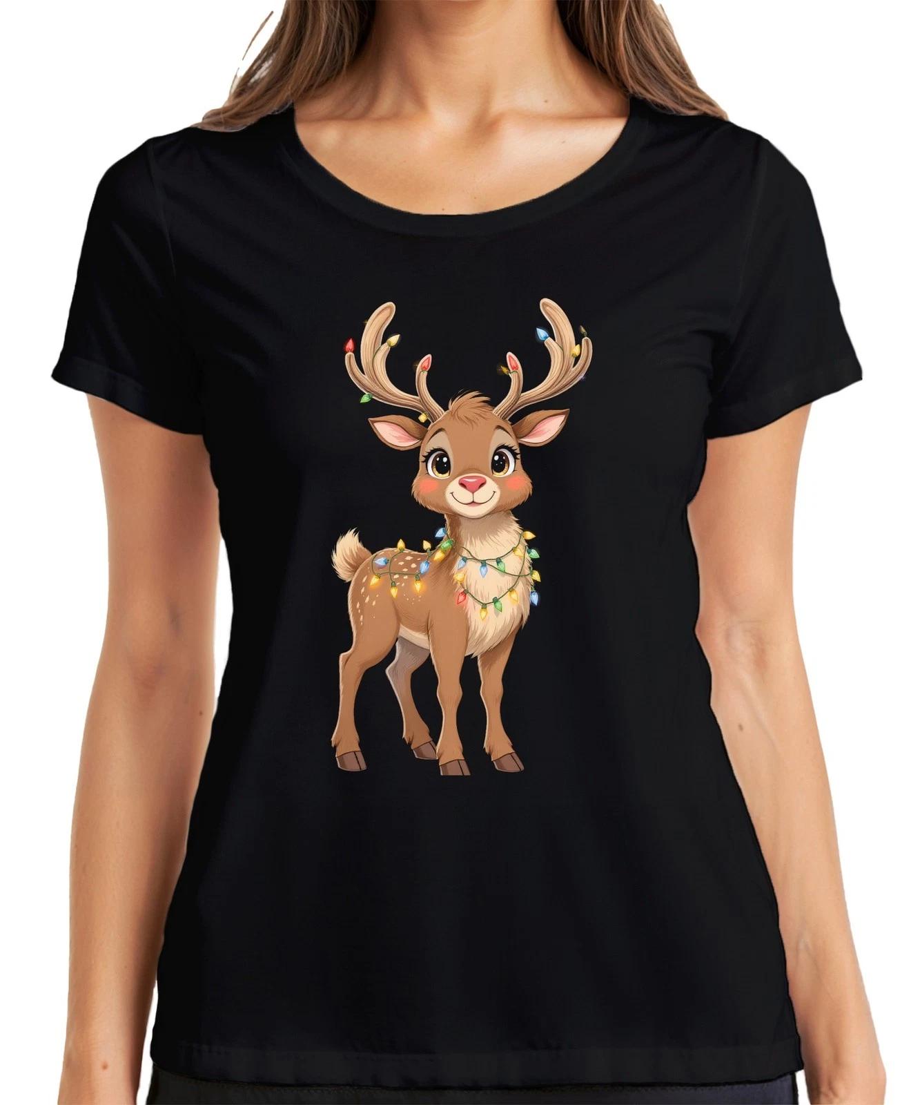 Weihnachtsrentier Lichterkette niedlich Cartoon Kinder Geschenk Damen T-Shirt XXXXL
