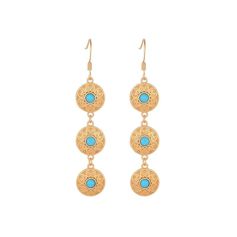 Natural Turquoise Bohemian Drop Dangle Earrings Gemstone Hook 18K Gold Plated